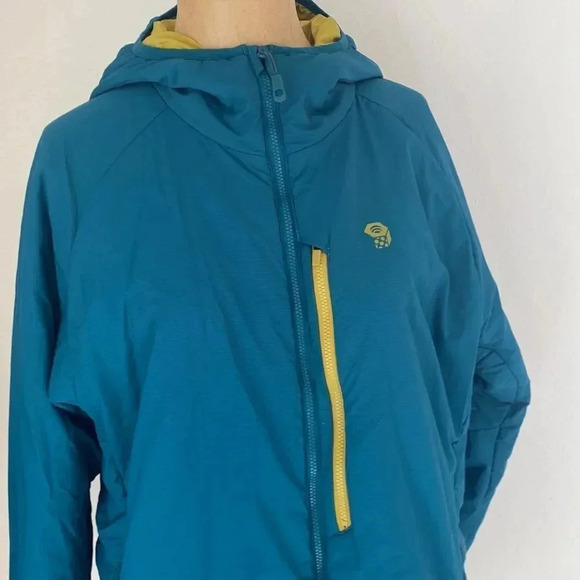 MOUNTAIN Hardware sz M teal jacket with yellow interior midweight zip pockets - Picture 6 of 8